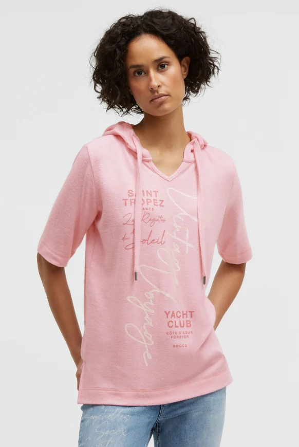 SOCCX Kapuzenpullover Kurzarm aus Flauschstrick