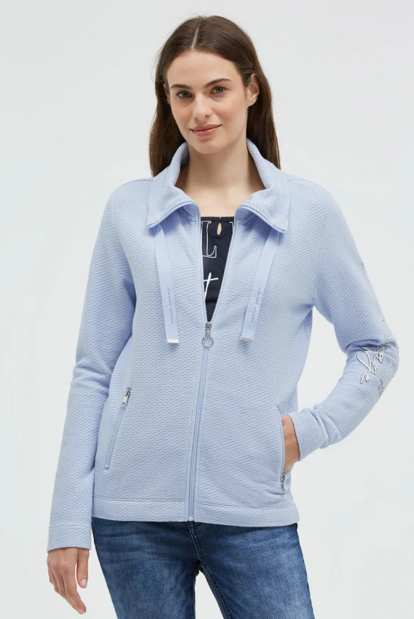 SOCCX Sweatjacke mit Two-Tone-Struktur und hohem Kragen