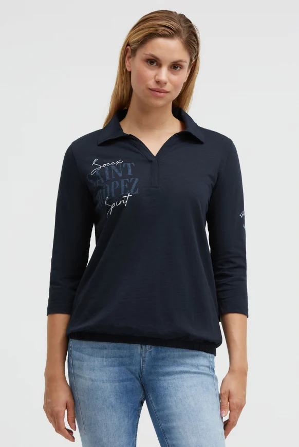 SOCCX Poloshirt mit Prints und Gummizugsaum