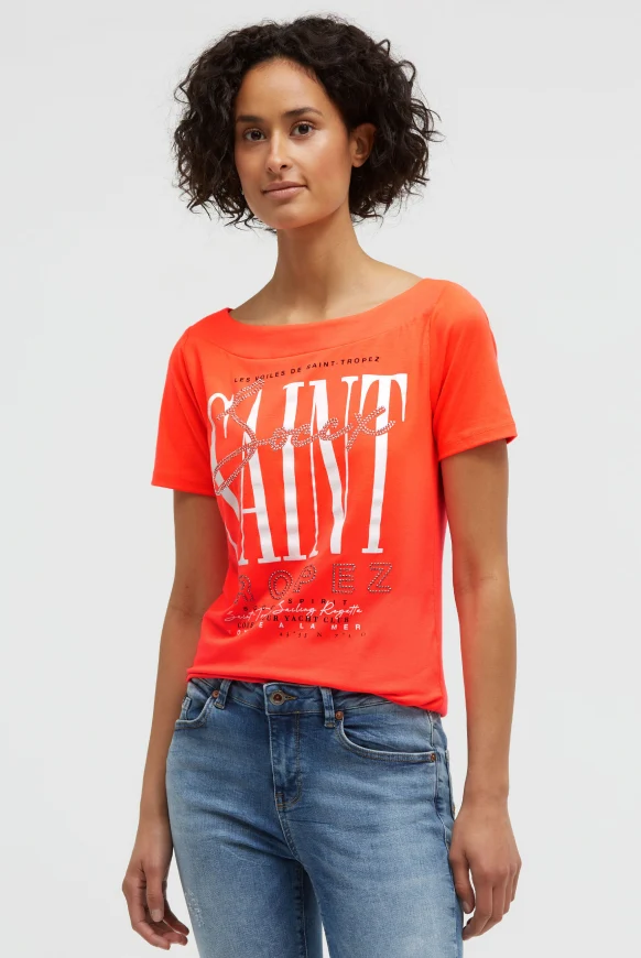 SOCCX T-Shirt mit U-Boot-Ausschnitt und Artwork