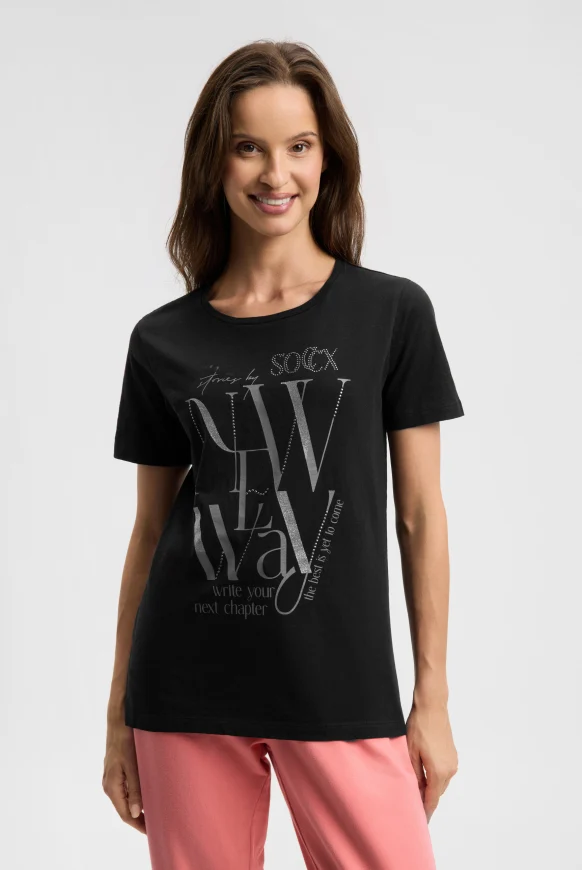 SOCCX T-Shirt mit U-Boot-Ausschnitt und Artwork