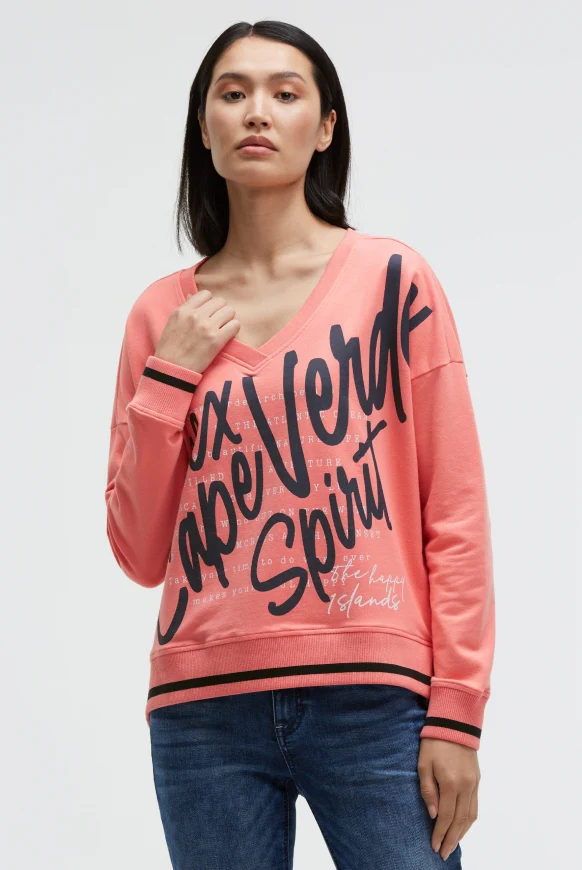 SOCCX Sweatshirt mit V-Ausschnitt und Wording Print
