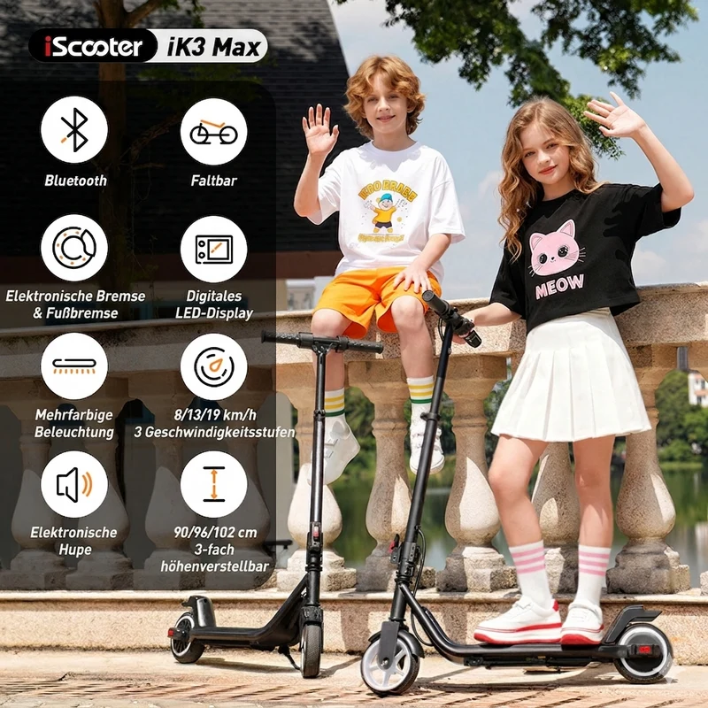 iScooter iK3Pro / iK3Max Kinder E-Scooter mit LED-Lichteffekten - iK3Max Schwarz