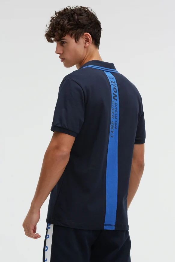 CAMP DAVID Pikee-Polo mit V-Neck und Rückeneinsatz