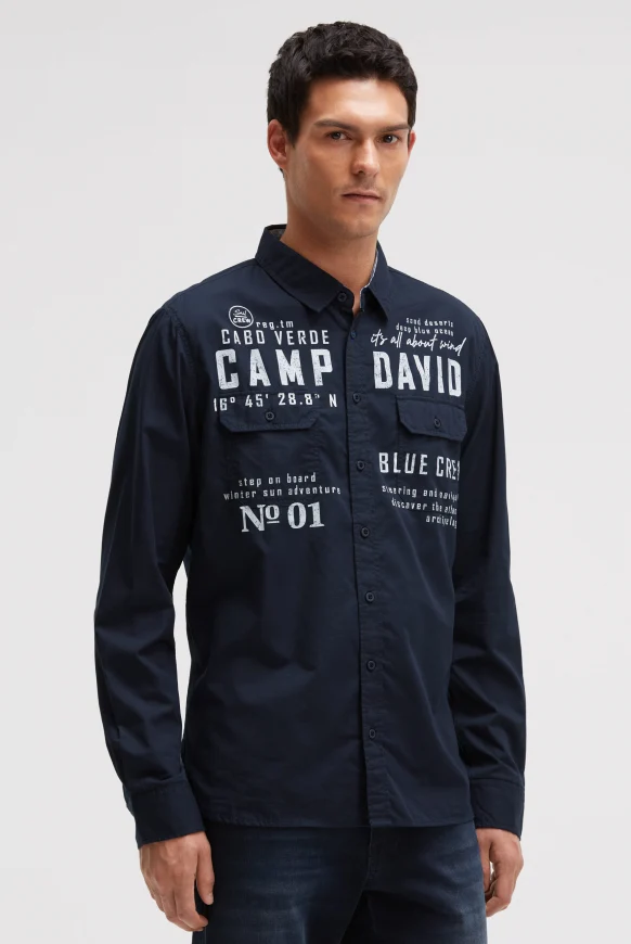 CAMP DAVID Langarmhemd mit Klappentaschen und Prints