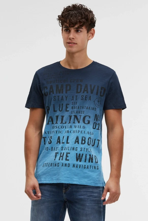 CAMP DAVID T-Shirt Dip Dye mit Wording Prints