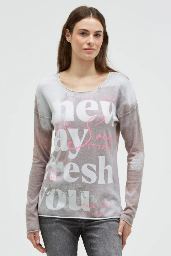 SOCCX Pullover mit All Over Print und Schmucksteinen