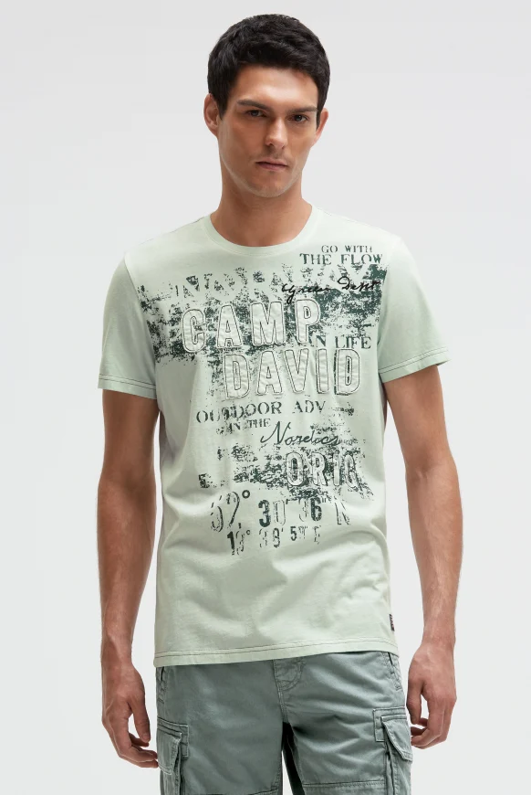 CAMP DAVID T-Shirt im Used Look mit Logo-Applikationen