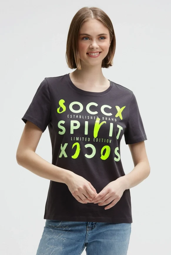SOCCX T-Shirt mit Rundhalsausschnitt und Artwork