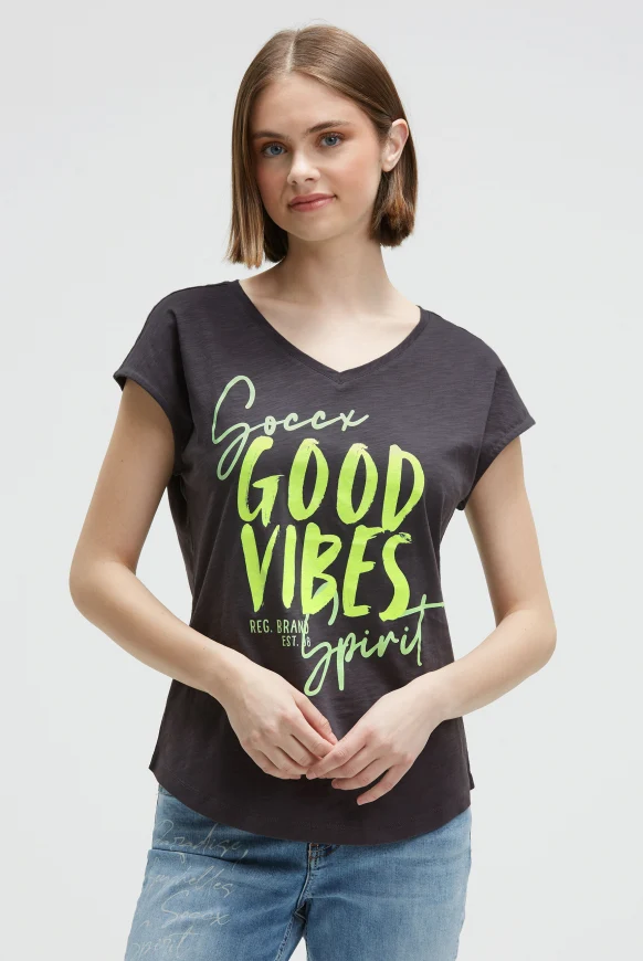 SOCCX Ärmelloses Shirt mit V-Ausschnitt und Prints