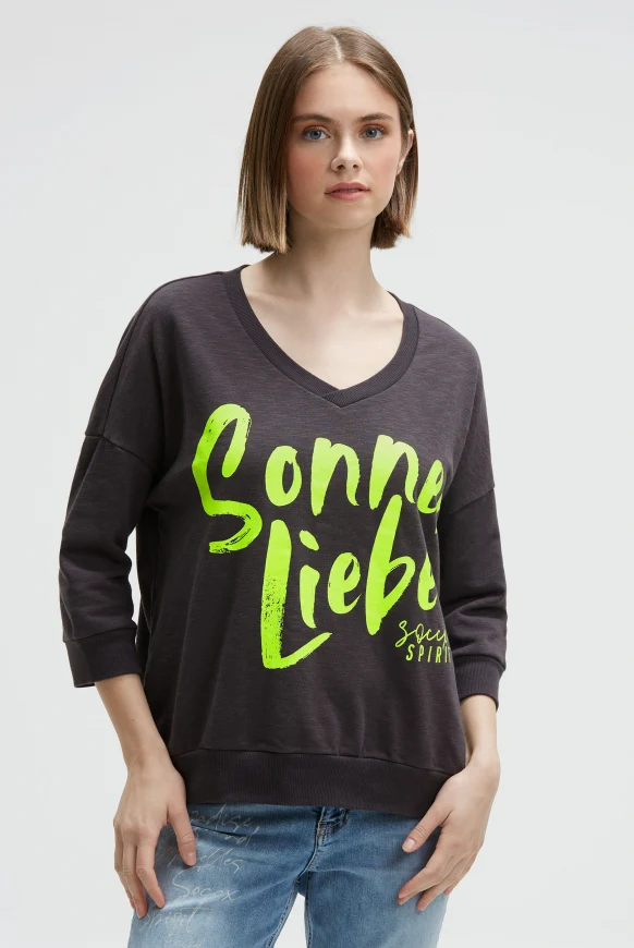 SOCCX Oversized Sweatshirt mit V-Ausschnitt und Print
