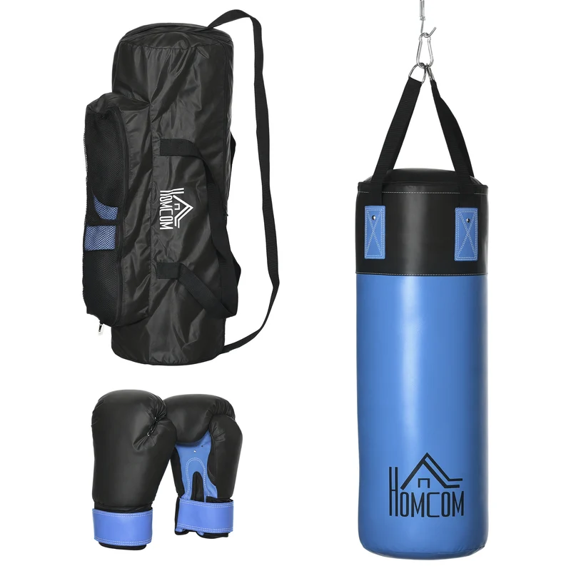HOMCOM Boxhandschuhe gefüllt 100 KG Ø25 x 120 cm blau für Boxtraining und Fitness Aosom.de