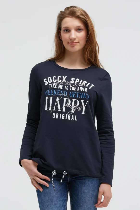 SOCCX Sweatshirt mit Artwork und Kordelzug im Saum