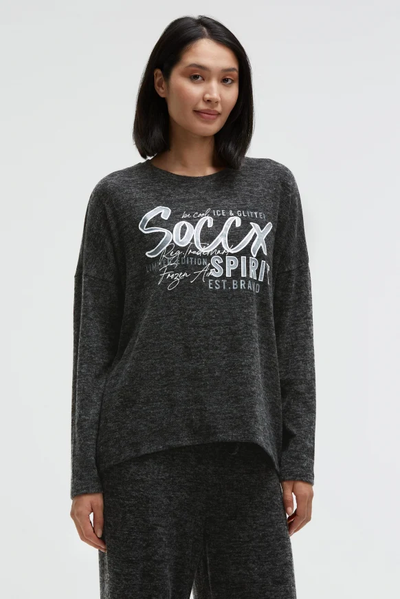 SOCCX Pullover aus Flauschstrick mit Glimmer Gel Print