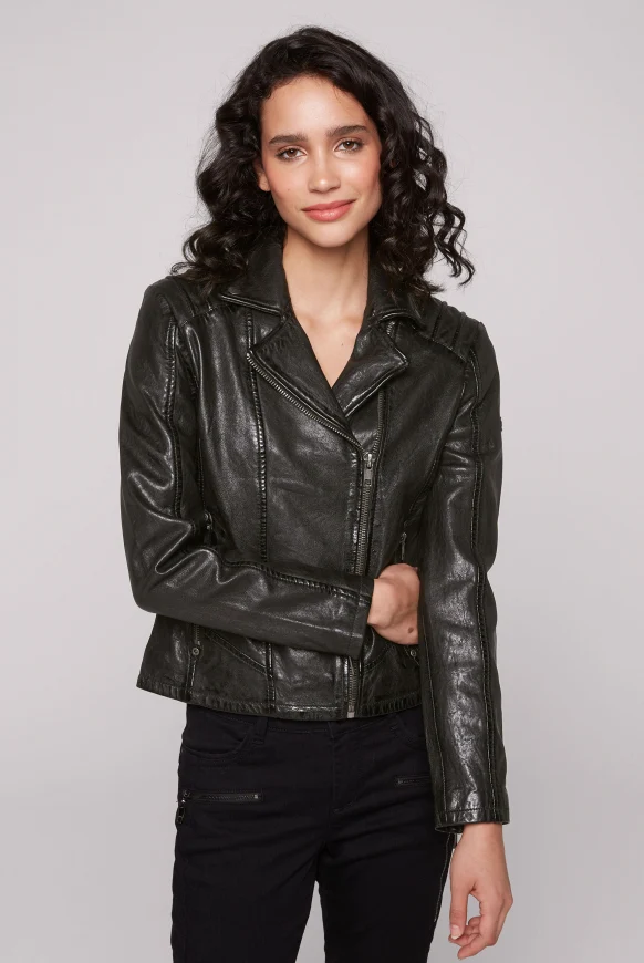 SOCCX Bikerjacke aus Leder im Vintage Look