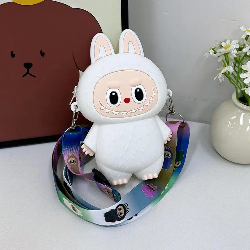 Sommer Neu Super Beliebte Kinder Wechselgeldtaschen Niedliche Cartoon Weiche Silikon Münztasche für Mädchen und Jungen Trendige Macaron Mini Umhängetasche Kinder Urlaubsgeschenk weiß