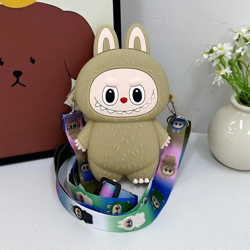 Sommer Neu Super Beliebte Kinder Wechselgeldtaschen Niedliche Cartoon Weiche Silikon Münztasche für Mädchen und Jungen Trendige Macaron Mini Umhängetasche Kinder Urlaubsgeschenk khaki
