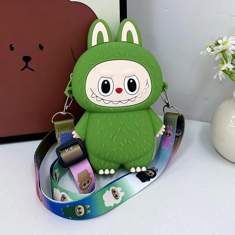 Sommer Neu Super Beliebte Kinder Wechselgeldtaschen Niedliche Cartoon Weiche Silikon Münztasche für Mädchen und Jungen Trendige Macaron Mini Umhängetasche Kinder Urlaubsgeschenk grün