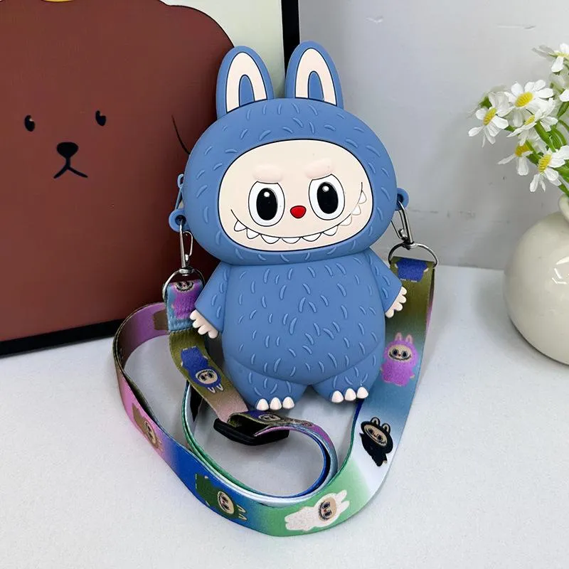 Sommer Neu Super Beliebte Kinder Wechselgeldtaschen Niedliche Cartoon Weiche Silikon Münztasche für Mädchen und Jungen Trendige Macaron Mini Umhängetasche Kinder Urlaubsgeschenk blau