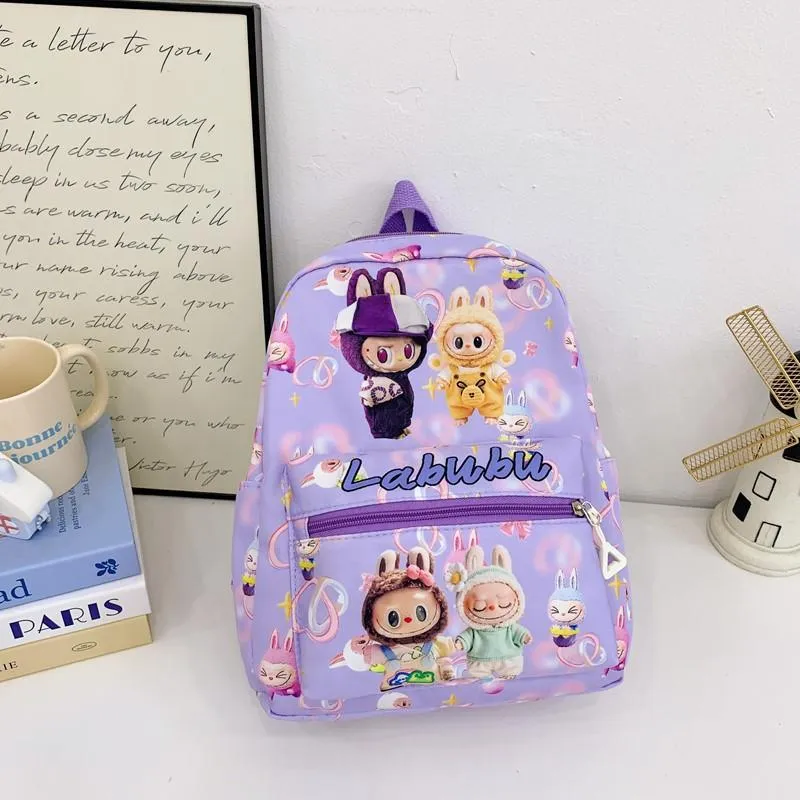 Schultasche Rucksack Großvolumige Kindertasche LABUBU Grundschulrucksack Mädchen Junge Schulrucksack violett