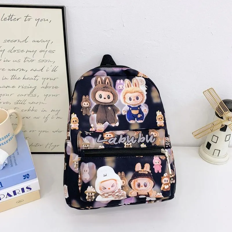 Schultasche Rucksack Großvolumige Kindertasche LABUBU Grundschulrucksack Mädchen Junge Schulrucksack schwarz