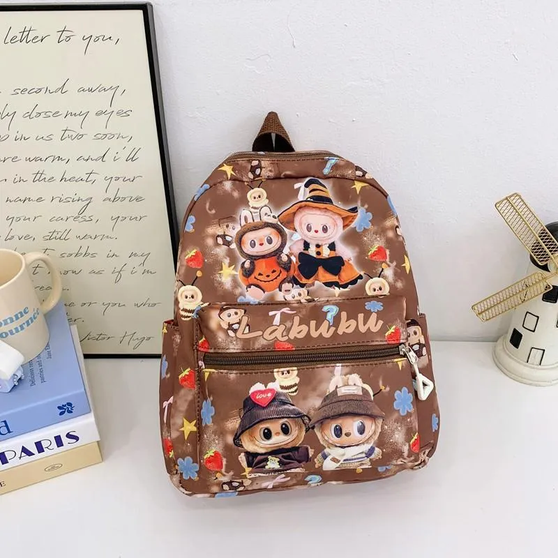 Schultasche Rucksack Großvolumige Kindertasche LABUBU Grundschulrucksack Mädchen Junge Schulrucksack braun