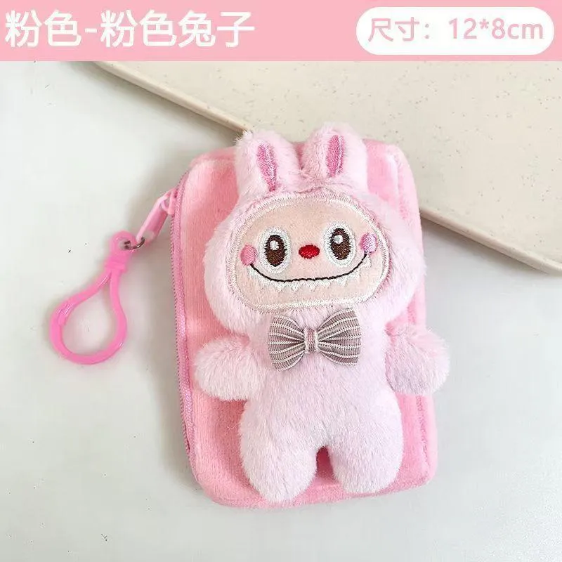 Niedlicher Plüsch Labubu Münzanhänger Labubu Kopfhörer Schultaschenanhänger Geschenk rosa