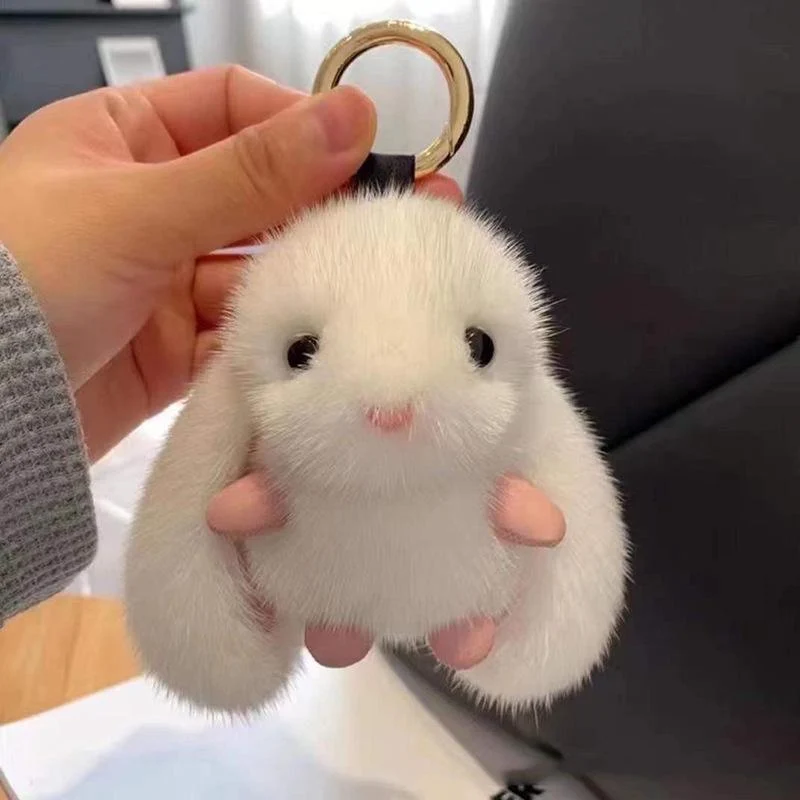 Niedlicher pelziger Kaninchen-Schlüsselbund Schlüsselanhänger Halter Dekorationen Tasche Anhänger schönes Geschenk Zubehör