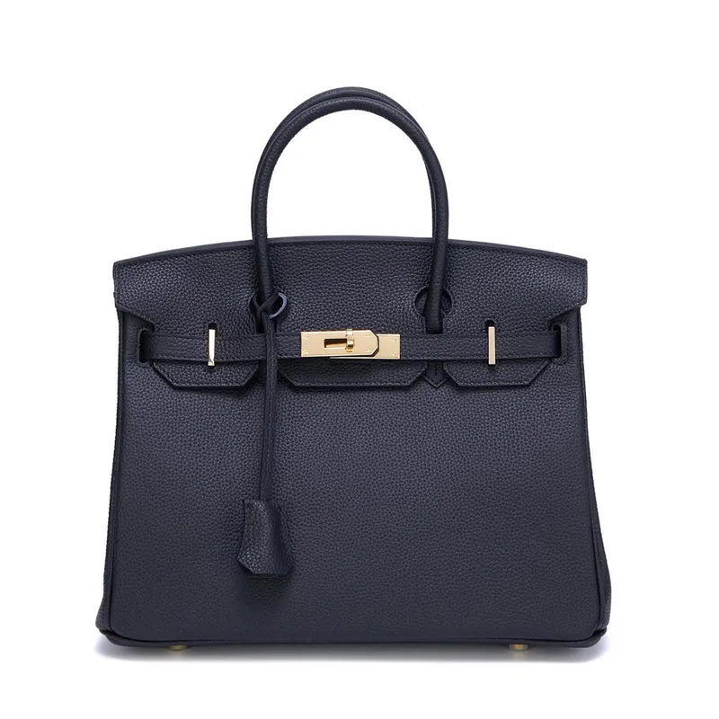 Neue Togo Small Grain Gold Buckle Platin Toe Cover Layer Rindsleder Damentasche Große Kapazität Handtasche Damentasche 35x15x25cm strapless schwarz