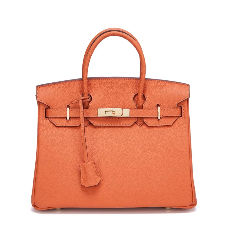 Neue Togo Small Grain Gold Buckle Platin Toe Cover Layer Rindsleder Damentasche Große Kapazität Handtasche Damentasche 35x15x25cm strapless orange