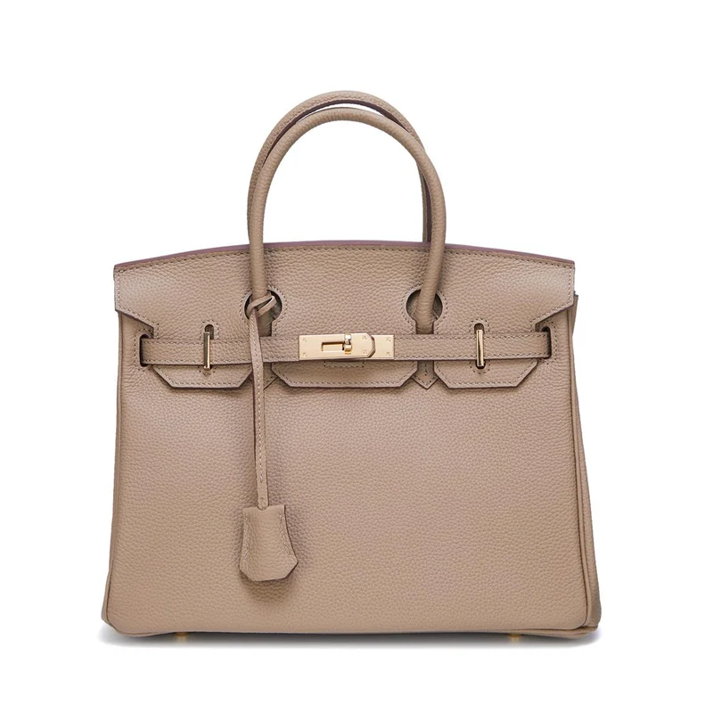 Neue Togo Small Grain Gold Buckle Platin Toe Cover Layer Rindsleder Damentasche Große Kapazität Handtasche Damentasche 35x15x25cm strapless licht grau
