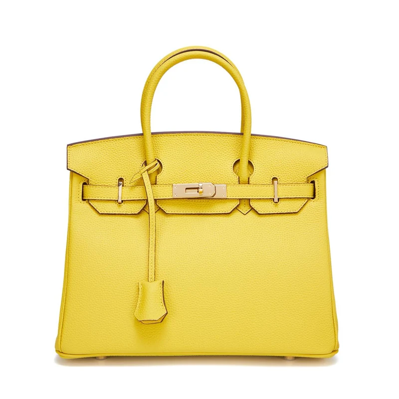 Neue Togo Small Grain Gold Buckle Platin Toe Cover Layer Rindsleder Damentasche Große Kapazität Handtasche Damentasche 35x15x25cm strapless gelb