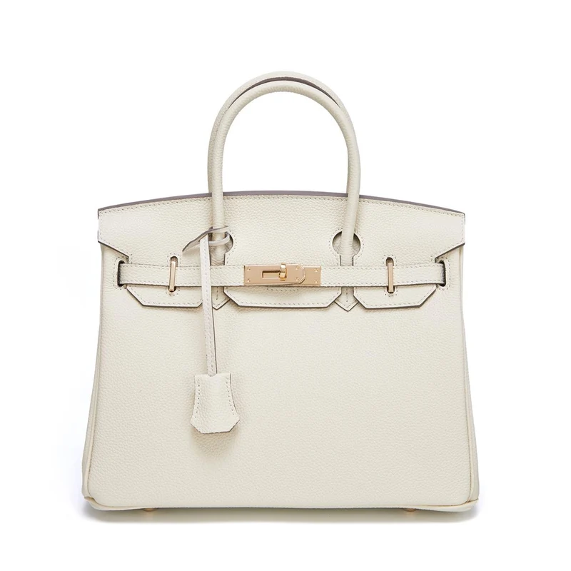 Neue Togo Small Grain Gold Buckle Platin Toe Cover Layer Rindsleder Damentasche Große Kapazität Handtasche Damentasche 30x12x23cm weiß