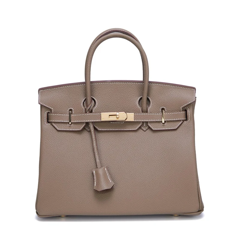 Neue Togo Small Grain Gold Buckle Platin Toe Cover Layer Rindsleder Damentasche Große Kapazität Handtasche Damentasche 30x12x23cm khaki