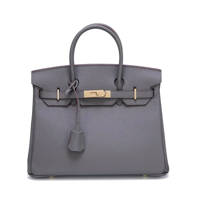 Neue Togo Small Grain Gold Buckle Platin Toe Cover Layer Rindsleder Damentasche Große Kapazität Handtasche Damentasche 30x12x23cm grau