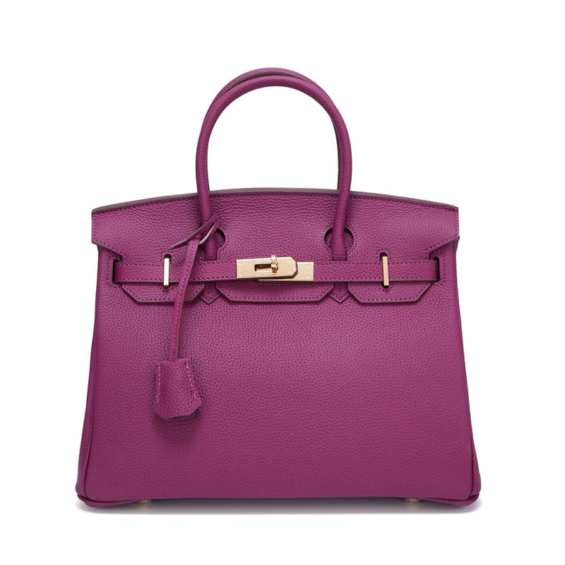 Neue Togo Small Grain Gold Buckle Platin Toe Cover Layer Rindsleder Damentasche Große Kapazität Handtasche Damentasche 25x10x19cm violett
