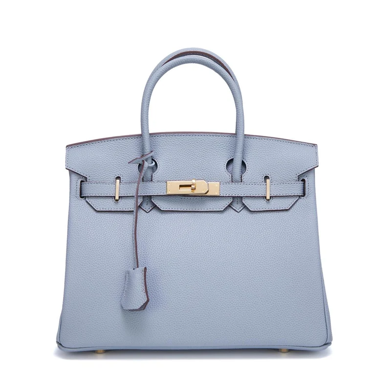 Neue Togo Small Grain Gold Buckle Platin Toe Cover Layer Rindsleder Damentasche Große Kapazität Handtasche Damentasche 25x10x19cm hellblaue