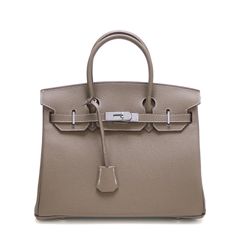 Neue Tasche aus Platin mit silberner Schnalle aus Metall, echtes Leder, große Kapazität, handliche Damentasche, Umhängetasche aus Rindsleder mit Litschi-Muster 35x18x25cm without shoulder strap khaki