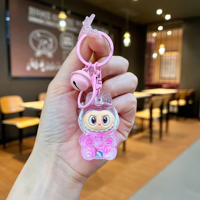 Labubu Plüschpuppe Handy-Anhänger: Niedlicher, farbenfroher, transparenter Rucksack-Anhänger-Schlüsselanhänger rosa
