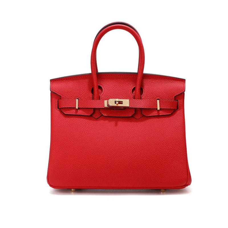 Kopfschicht-Rindsleder-Platin-Tasche, echtes Leder, Damentasche, große Kapazität, Handtasche, Damen, High-End-Sense, Pendler-Schultertasche 35CM strapless rot