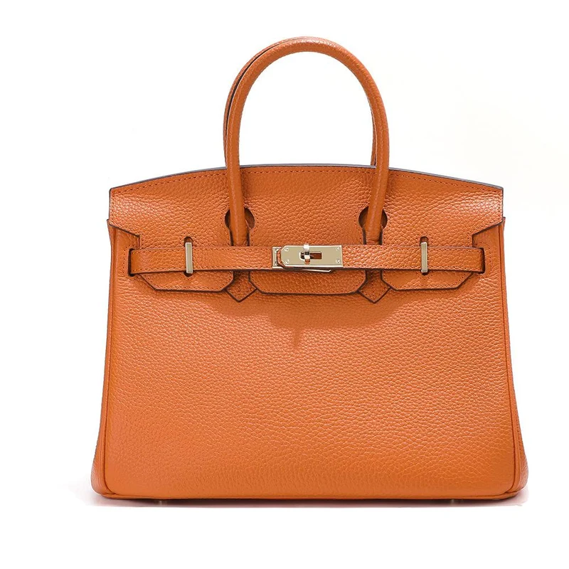 Kopfschicht-Rindsleder-Platin-Tasche, echtes Leder, Damentasche, große Kapazität, Handtasche, Damen, High-End-Sense, Pendler-Schultertasche 35CM strapless orange