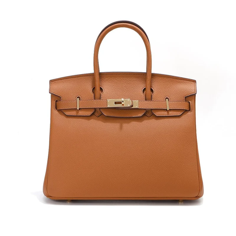 Kopfschicht-Rindsleder-Platin-Tasche, echtes Leder, Damentasche, große Kapazität, Handtasche, Damen, High-End-Sense, Pendler-Schultertasche 35CM strapless goldbraune