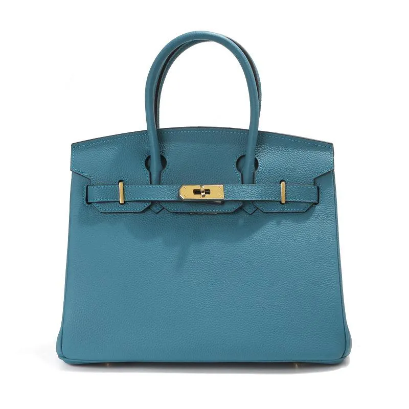 Kopfschicht-Rindsleder-Platin-Tasche, echtes Leder, Damentasche, große Kapazität, Handtasche, Damen, High-End-Sense, Pendler-Schultertasche 35CM strapless blau
