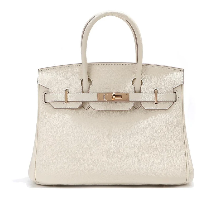 Kopfschicht-Rindsleder-Platin-Tasche, echtes Leder, Damentasche, große Kapazität, Handtasche, Damen, High-End-Sense, Pendler-Schultertasche 30CM weiß