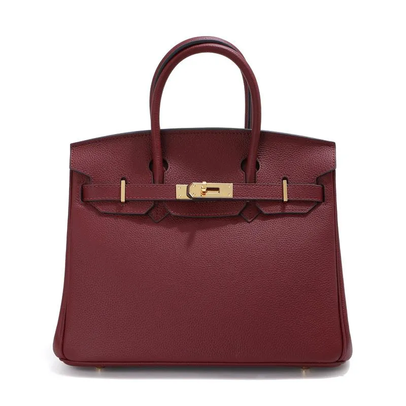 Kopfschicht-Rindsleder-Platin-Tasche, echtes Leder, Damentasche, große Kapazität, Handtasche, Damen, High-End-Sense, Pendler-Schultertasche 30CM wein rot