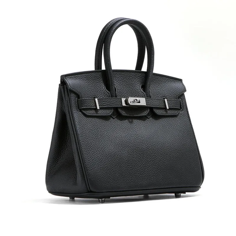 Kopfschicht-Rindsleder-Platin-Tasche, echtes Leder, Damentasche, große Kapazität, Handtasche, Damen, High-End-Sense, Pendler-Schultertasche 30CM silber/schwarz