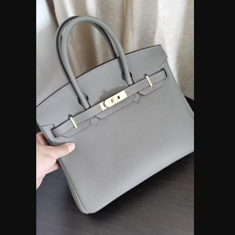 Kopfschicht-Rindsleder-Platin-Tasche, echtes Leder, Damentasche, große Kapazität, Handtasche, Damen, High-End-Sense, Pendler-Schultertasche 30CM