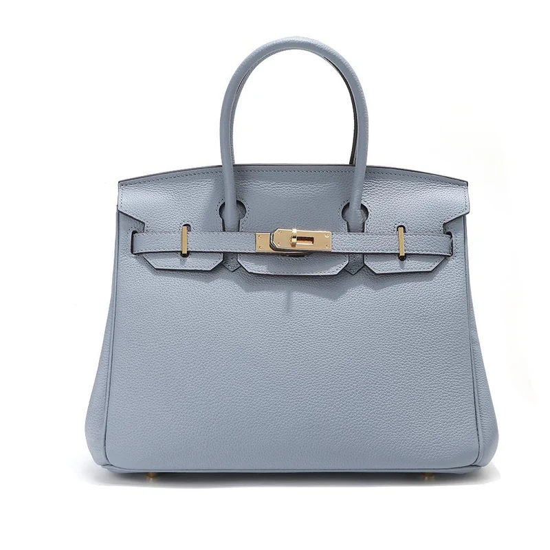 Kopfschicht-Rindsleder-Platin-Tasche, echtes Leder, Damentasche, große Kapazität, Handtasche, Damen, High-End-Sense, Pendler-Schultertasche 30CM hellblaue