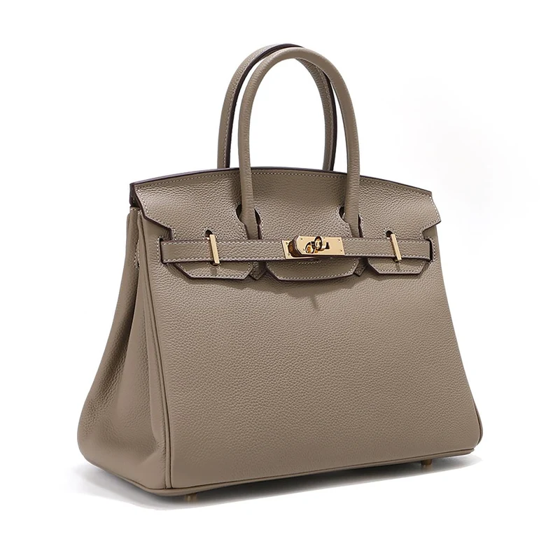 Kopfschicht-Rindsleder-Platin-Tasche, echtes Leder, Damentasche, große Kapazität, Handtasche, Damen, High-End-Sense, Pendler-Schultertasche 30CM grau
