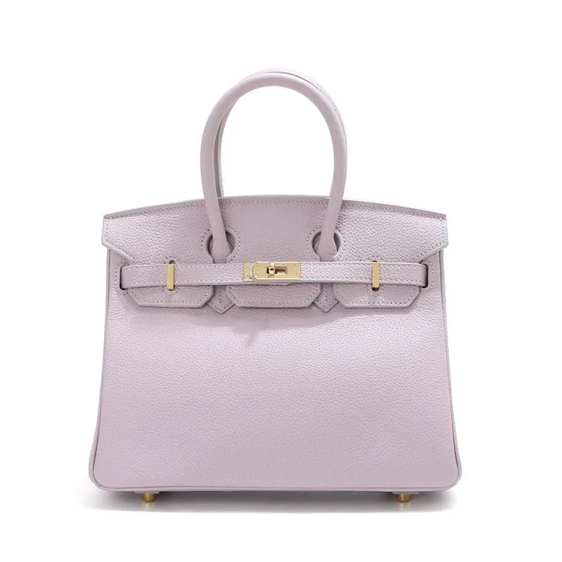 Kopfschicht-Rindsleder-Platin-Tasche, echtes Leder, Damentasche, große Kapazität, Handtasche, Damen, High-End-Sense, Pendler-Schultertasche 25CM violett